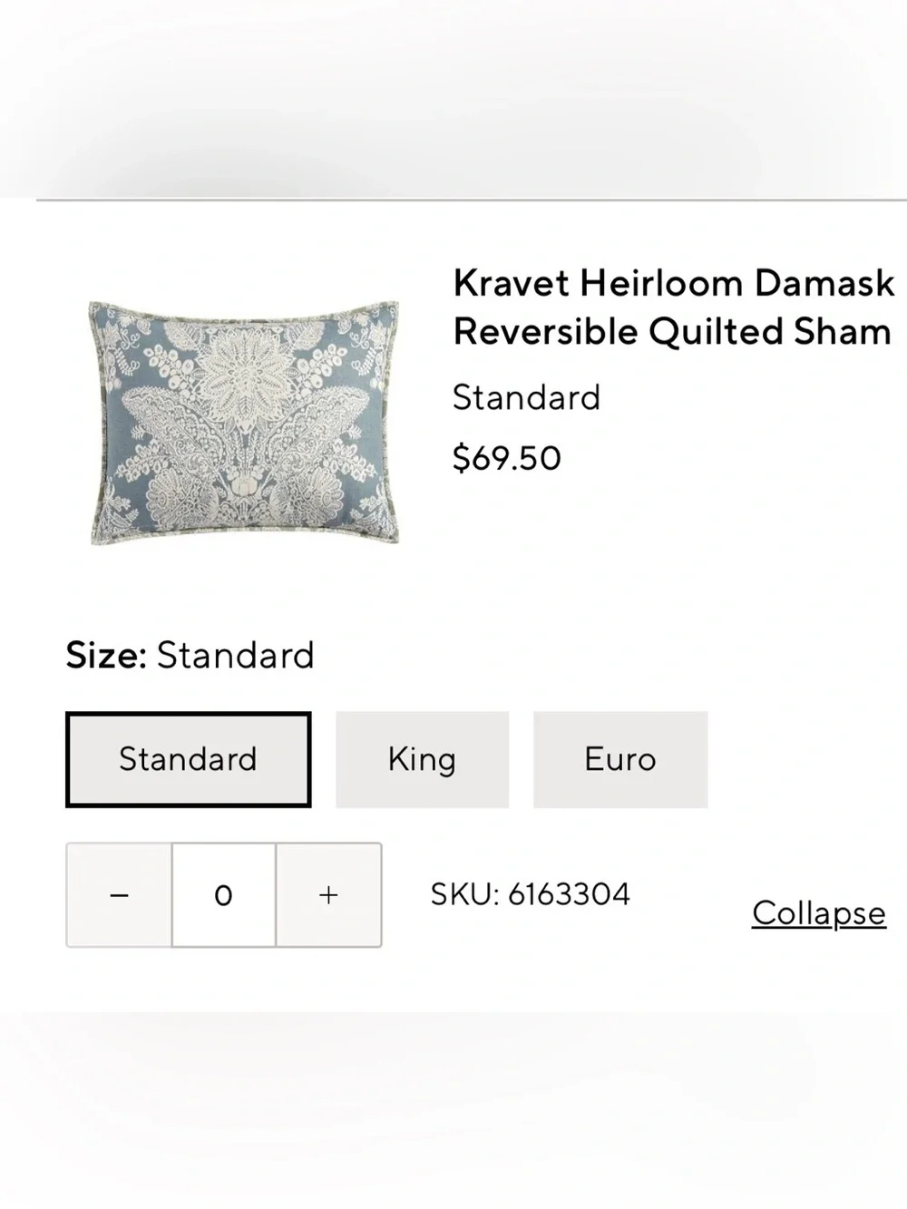 Kravet Heirloom Damask Reversible Quilted sham standard set of 2